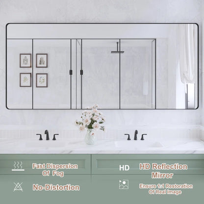 72" x 32" Filleted Corner Wall Mounted Mirror, Bathroom Mirror, Vanity Wall Mirror With Metal Frame