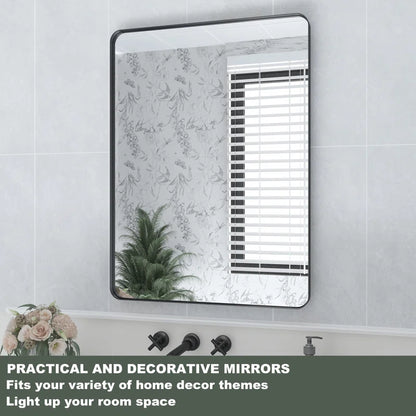 22 X 30" Filleted Corner Wall Mounted Mirror, Bathroom Mirror, Vanity Wall Mirror With Metal Frame