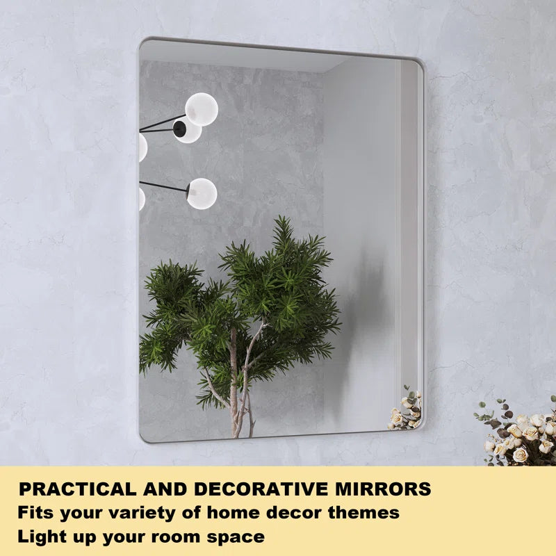 60" X 28" Filleted Corner Wall Mounted Mirror, Bathroom Mirror, Vanity Wall Mirror With Metal Frame