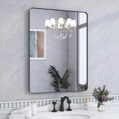 48" X 36" Filleted Corner Wall Mounted Mirror, Bathroom Mirror, Vanity Wall Mirror With Metal Frame