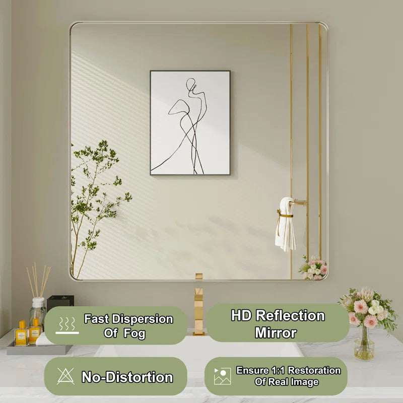 28" X 36" Filleted Corner Wall Mounted Mirror, Bathroom Mirror, Vanity Wall Mirror With Metal Frame