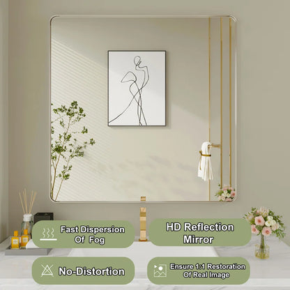 28" X 36" Filleted Corner Wall Mounted Mirror, Bathroom Mirror, Vanity Wall Mirror With Metal Frame