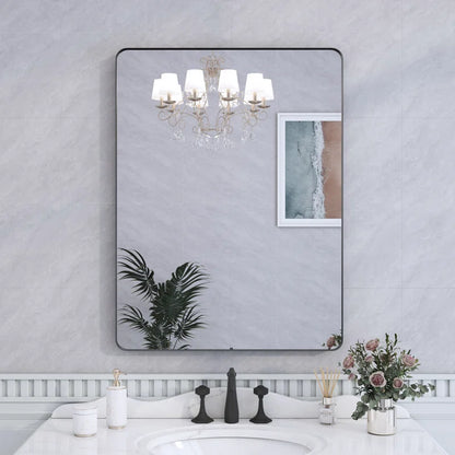 48" X 36" Filleted Corner Wall Mounted Mirror, Bathroom Mirror, Vanity Wall Mirror With Metal Frame