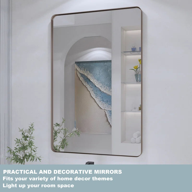 60" X 28" Filleted Corner Wall Mounted Mirror, Bathroom Mirror, Vanity Wall Mirror With Metal Frame