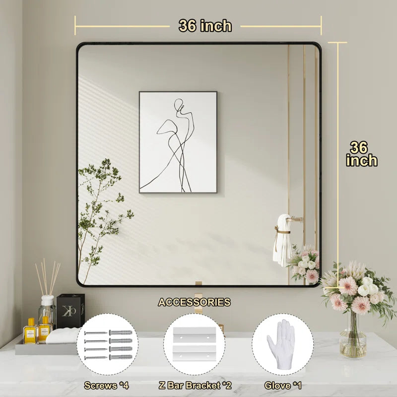 28" X 36" Filleted Corner Wall Mounted Mirror, Bathroom Mirror, Vanity Wall Mirror With Metal Frame