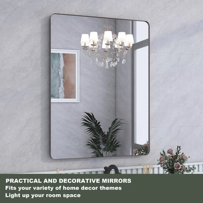 60" X 28" Filleted Corner Wall Mounted Mirror, Bathroom Mirror, Vanity Wall Mirror With Metal Frame