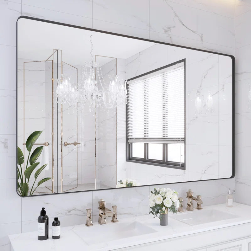 48" X 36" Filleted Corner Wall Mounted Mirror, Bathroom Mirror, Vanity Wall Mirror With Metal Frame