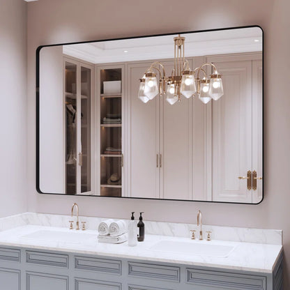 48" X 36" Filleted Corner Wall Mounted Mirror, Bathroom Mirror, Vanity Wall Mirror With Metal Frame