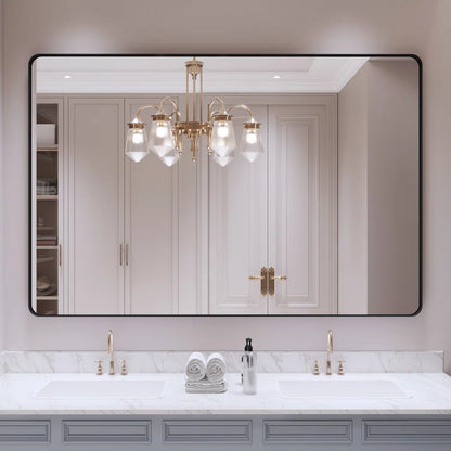 48" X 36" Filleted Corner Wall Mounted Mirror, Bathroom Mirror, Vanity Wall Mirror With Metal Frame