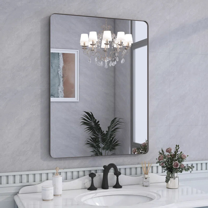 24" X 32" Filleted Corner Wall Mounted Mirror, Bathroom Mirror, Vanity Wall Mirror With Metal Frame