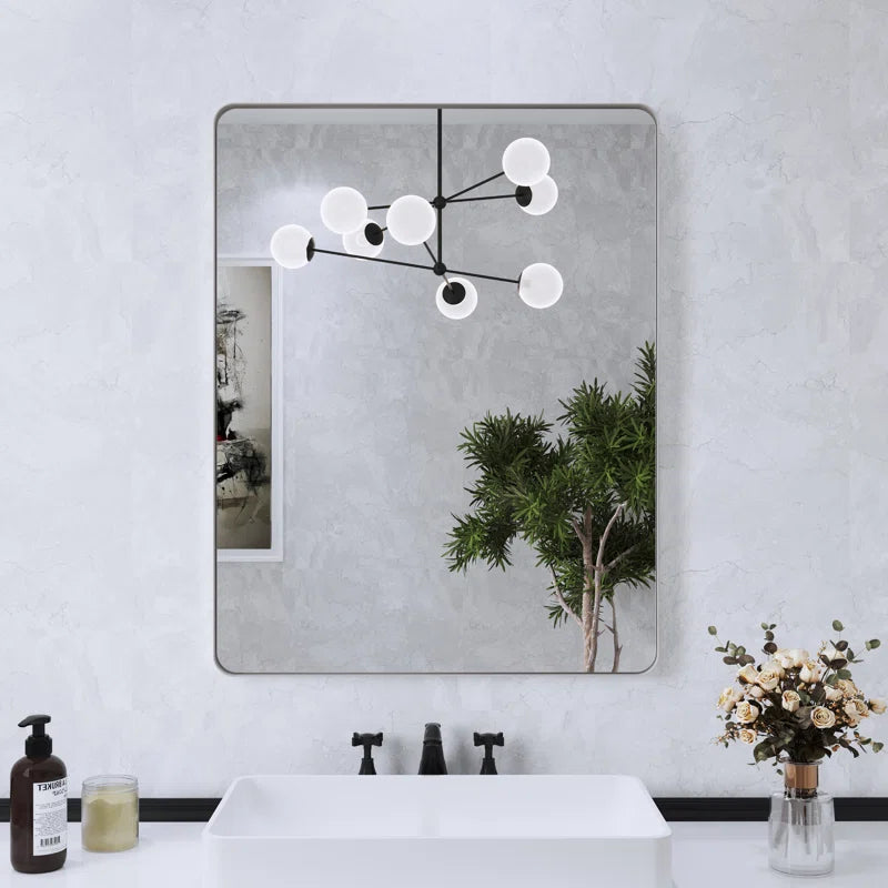 28" X 36 Filleted Corner Wall Mounted Mirror, Bathroom Mirror, Vanity Wall Mirror With Metal Frame