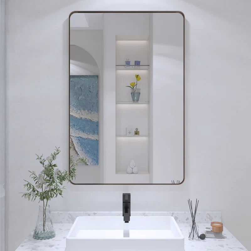 24" X 32" Filleted Corner Wall Mounted Mirror, Bathroom Mirror, Vanity Wall Mirror With Metal Frame