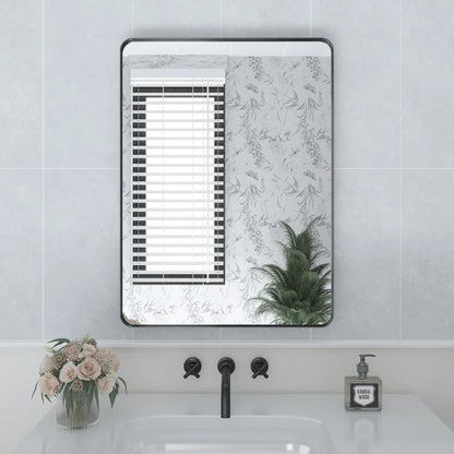 22 X 30" Filleted Corner Wall Mounted Mirror, Bathroom Mirror, Vanity Wall Mirror With Metal Frame