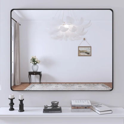 48" X 36" Filleted Corner Wall Mounted Mirror, Bathroom Mirror, Vanity Wall Mirror With Metal Frame