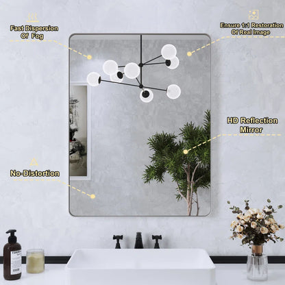 60" X 28" Filleted Corner Wall Mounted Mirror, Bathroom Mirror, Vanity Wall Mirror With Metal Frame