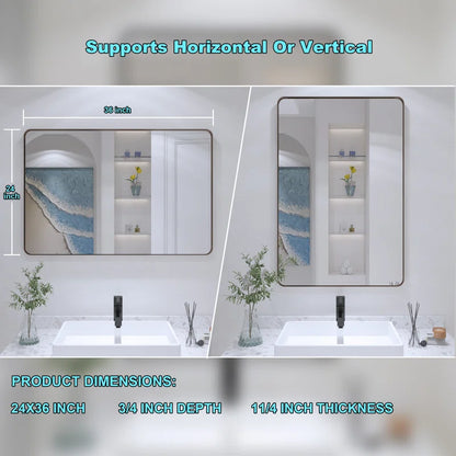 60" X 28" Filleted Corner Wall Mounted Mirror, Bathroom Mirror, Vanity Wall Mirror With Metal Frame