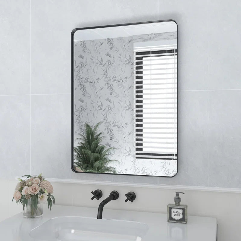 55" X 30" Filleted Corner Wall Mounted Mirror, Bathroom Mirror, Vanity Wall Mirror With Metal Frame