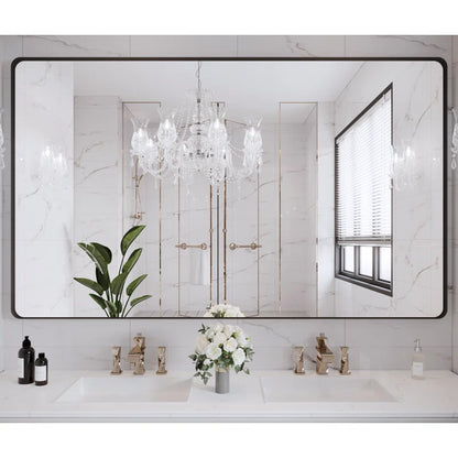 48" X 36" Filleted Corner Wall Mounted Mirror, Bathroom Mirror, Vanity Wall Mirror With Metal Frame