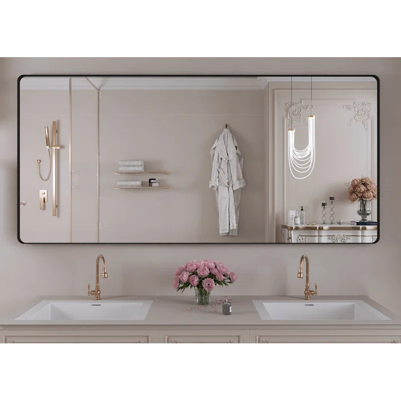 48" X 36" Filleted Corner Wall Mounted Mirror, Bathroom Mirror, Vanity Wall Mirror With Metal Frame