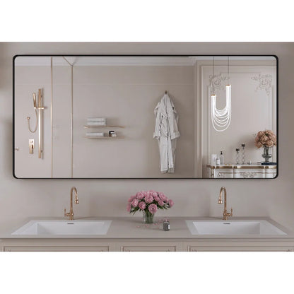 48" X 36" Filleted Corner Wall Mounted Mirror, Bathroom Mirror, Vanity Wall Mirror With Metal Frame