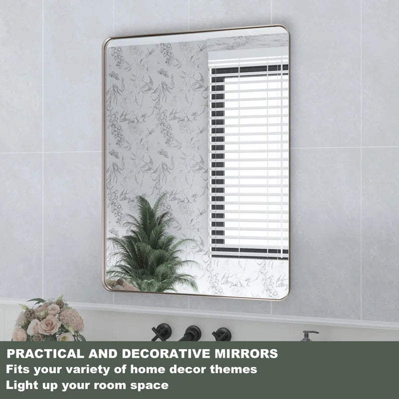 60" X 28" Filleted Corner Wall Mounted Mirror, Bathroom Mirror, Vanity Wall Mirror With Metal Frame