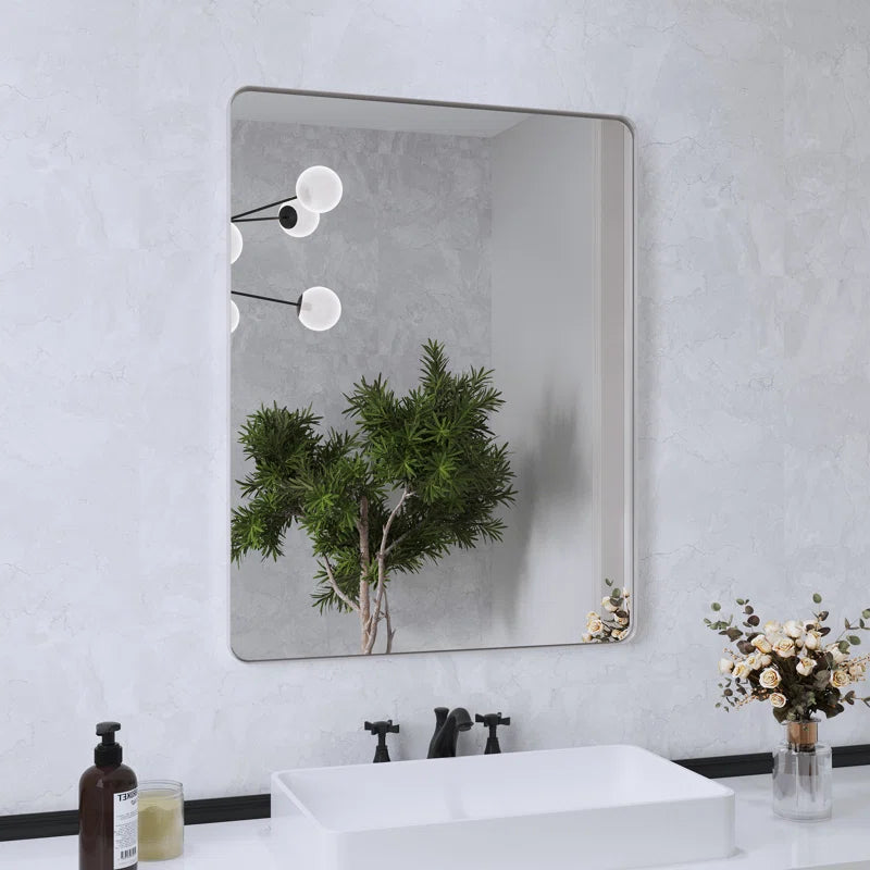 55" X 30" Filleted Corner Wall Mounted Mirror, Bathroom Mirror, Vanity Wall Mirror With Metal Frame