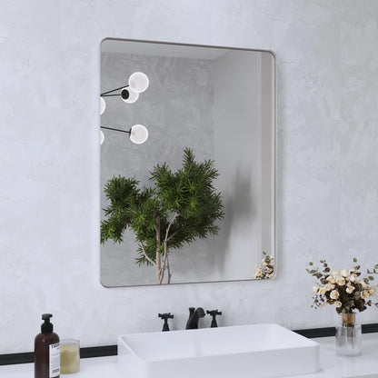 60" X 28" Filleted Corner Wall Mounted Mirror, Bathroom Mirror, Vanity Wall Mirror With Metal Frame