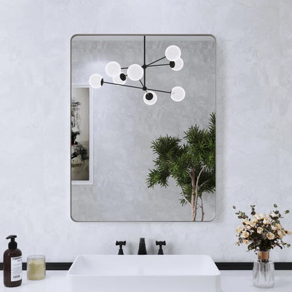 55" X 30" Filleted Corner Wall Mounted Mirror, Bathroom Mirror, Vanity Wall Mirror With Metal Frame