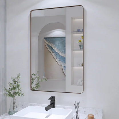 48" X 36" Filleted Corner Wall Mounted Mirror, Bathroom Mirror, Vanity Wall Mirror With Metal Frame