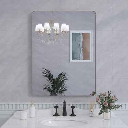 60" X 28" (Silver) Filleted Corner Wall Mounted Mirror, Bathroom Mirror, Vanity Wall Mirror With Metal Frame