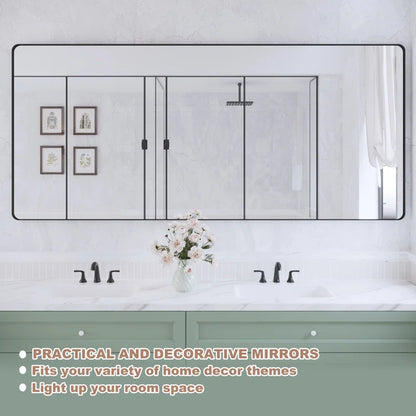 72" x 32" Filleted Corner Wall Mounted Mirror, Bathroom Mirror, Vanity Wall Mirror With Metal Frame