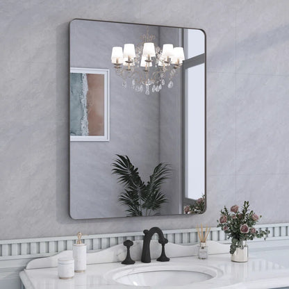 55" X 30" Filleted Corner Wall Mounted Mirror, Bathroom Mirror, Vanity Wall Mirror With Metal Frame