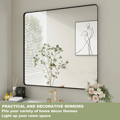 28" X 36" Filleted Corner Wall Mounted Mirror, Bathroom Mirror, Vanity Wall Mirror With Metal Frame