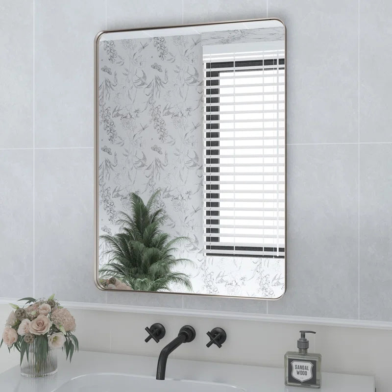 60" X 28" (Silver) Filleted Corner Wall Mounted Mirror, Bathroom Mirror, Vanity Wall Mirror With Metal Frame