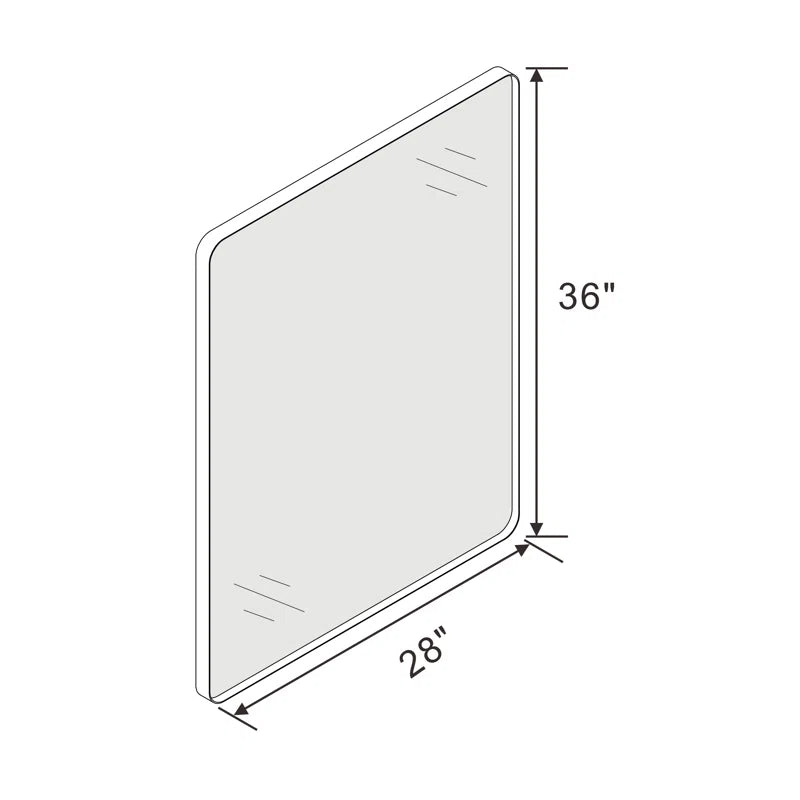 28" X 36 Filleted Corner Wall Mounted Mirror, Bathroom Mirror, Vanity Wall Mirror With Metal Frame