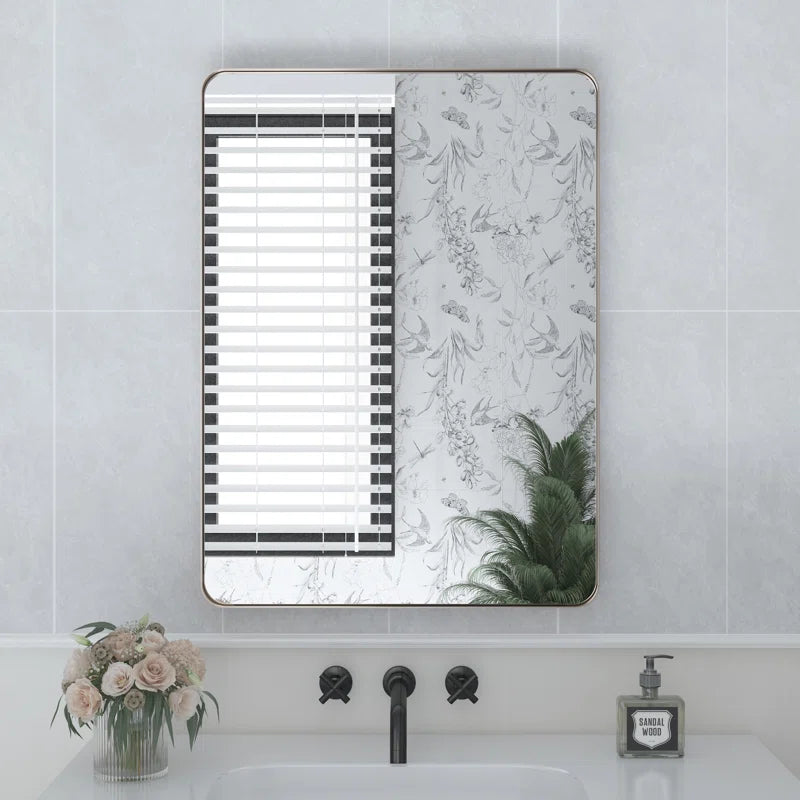 60" X 28" Filleted Corner Wall Mounted Mirror, Bathroom Mirror, Vanity Wall Mirror With Metal Frame