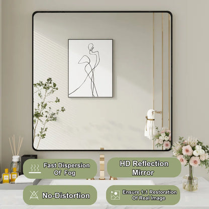 28" X 36" Filleted Corner Wall Mounted Mirror, Bathroom Mirror, Vanity Wall Mirror With Metal Frame