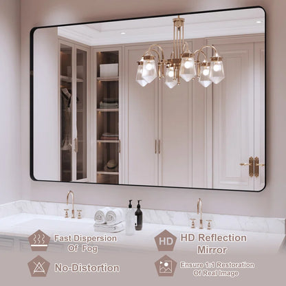 48" X 32" Filleted Corner Wall Mounted Mirror, Bathroom Mirror, Vanity Wall Mirror With Metal Frame