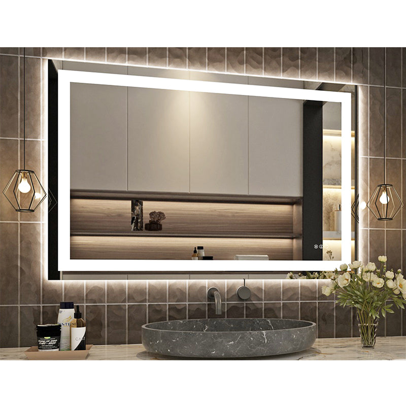 48" X 32" Tempered Glass Frameless LED Bathroom Mirror with Front and Backlight, Stepless Dimmable Wall Mirrors with Anti-Fog, 3 Colors, LED Vanity Mirror(Horizontal/Vertical)