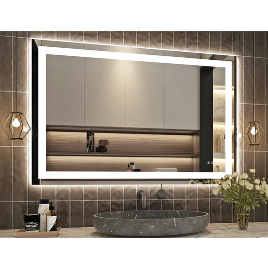 48" X 32" Tempered Glass Frameless LED Bathroom Mirror with Front and Backlight, Stepless Dimmable Wall Mirrors with Anti-Fog, 3 Colors, LED Vanity Mirror(Horizontal/Vertical)