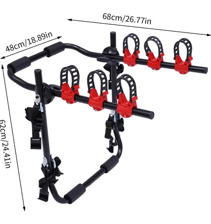 3-Bike Car Bicycle Carrier Rack, Foldable 3-Bike Carrier Rack Trunk Mount Bike Carrier Holder 3-Bike Hitch Mount Rack for Most Cars SUV Sedan Hatchback Minivan (US Stock)