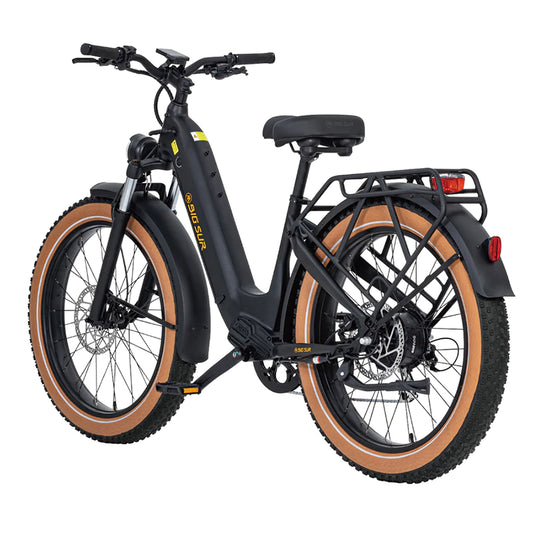 Big Sur Matte Black | Big Sur: a 26" x 4" fat tire e-bike with 750W motor, safe with big headlight, rotor & battery. Comfortable with 52T crankset & AIMA saddle.
