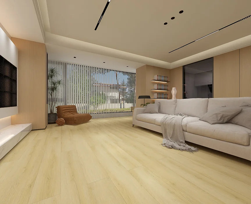 TYAS-409 Sahara Beige-Tyann 6MM SPC Flooring | 7"x48" Planks, Embossed Texture, 20Mil Wear Layer, Urethane Finish, Valinge 2G Locking, 15-35 Year Warranty, 40 Lbs/Box,100% Waterproof