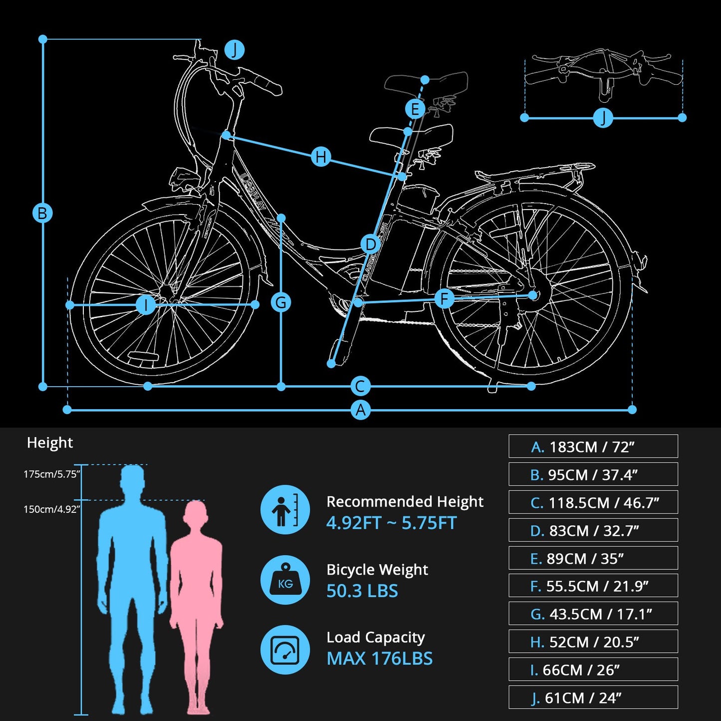 IDEAPLAY P20 26 inch Electric Bike for Adults, 250W Electric Commuter Bicycle with 3 Riding Modes Ebike for Women Men, Blue